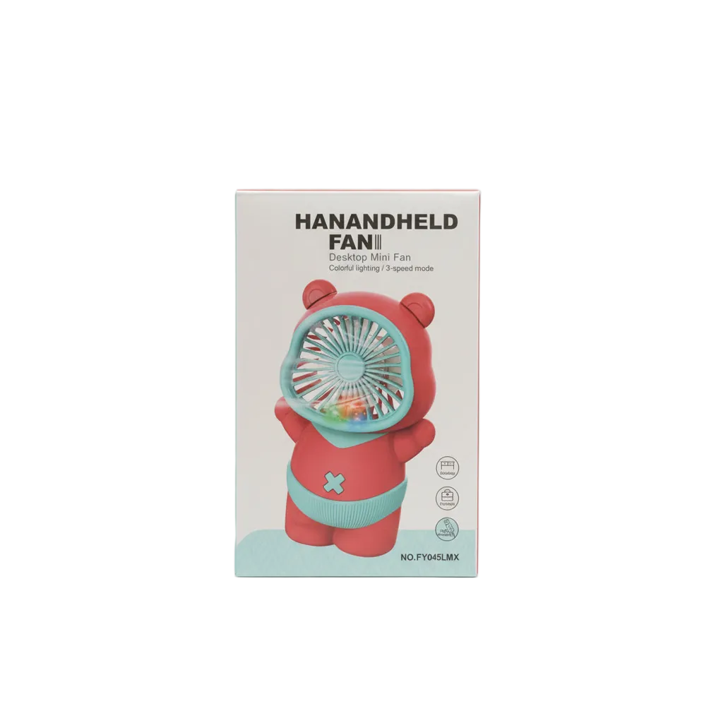 2-in-1 Bear shaped Handheld & Desktop Mini Fan retail packaging - compact lightweight portable fan with versatile handheld and desktop modes for travel and office use
