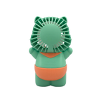 2-in-1 Bear shaped Mini Fan in Green and Orange - back view showing USB rechargeable port and stable desktop base for hands-free cooling