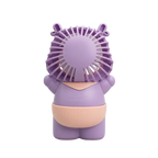 2-in-1 Bear shaped Mini Fan in Purple and Pink - back view displaying USB charging port and stable base for desktop cooling with cute bear design