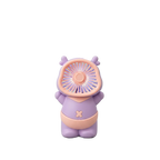 2-in-1 Bear shaped Mini Fan in Purple and Pink - front view of portable handheld fan with 3 speed settings, adorable bear shape, and compact design for on-the-go cooling