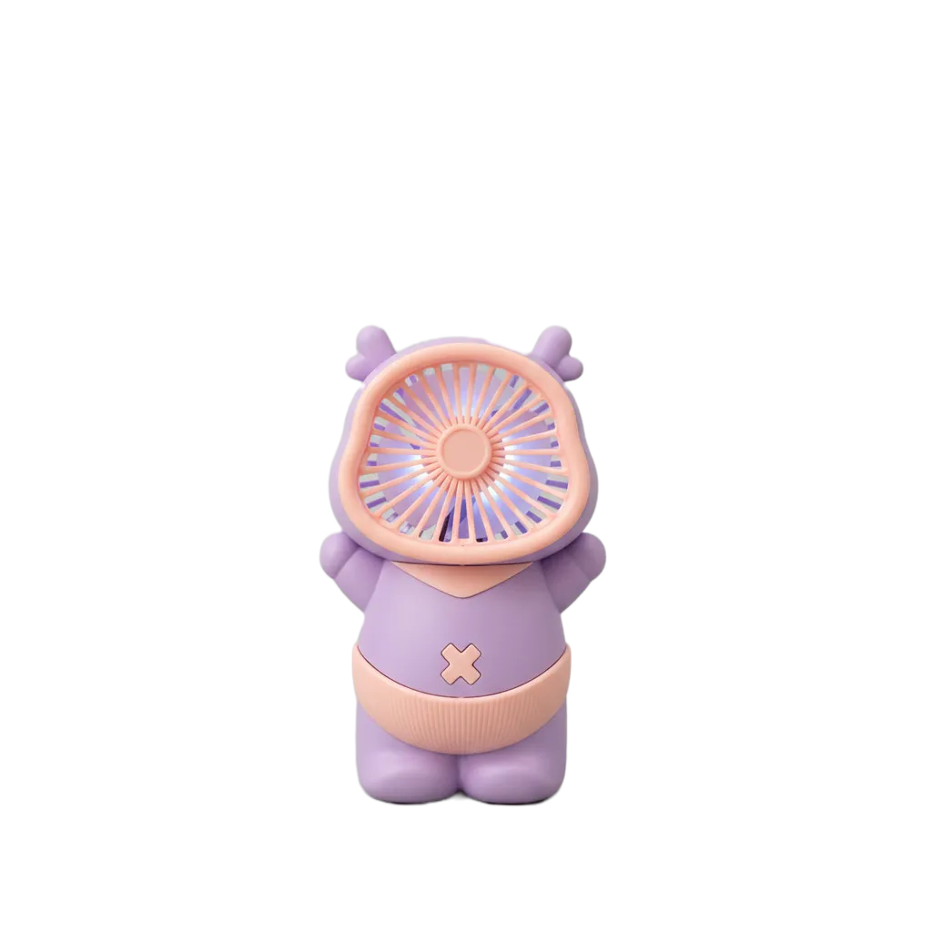 2-in-1 Bear shaped Mini Fan in Purple and Pink - front view of portable handheld fan with 3 speed settings, adorable bear shape, and compact design for on-the-go cooling