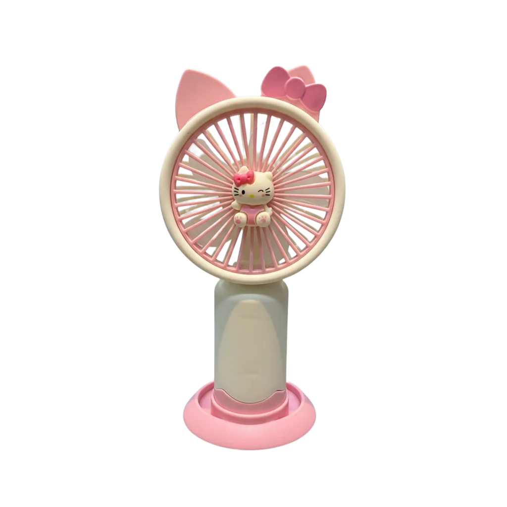 Pink and white kitty deigned pattern 2-in-1 Mini Fan - Desktop Stand Mode with USB Charging