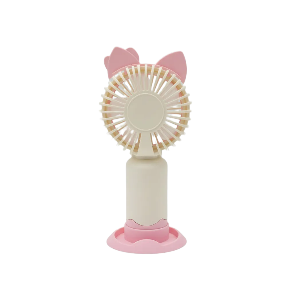 Pink and white kitty deigned pattern 2-in-1 Mini Fan backside- Desktop Stand Mode with USB Charging