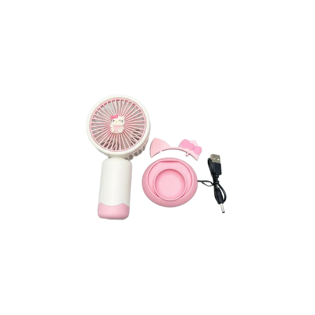 Pink and white kitty deigned pattern 2-in-1 Mini Fan - Desktop Stand Mode with USB Charging