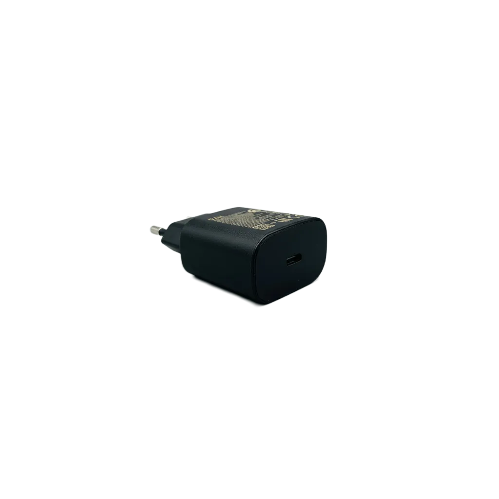 Samsung 25W Super Fast Charger Black back view - USB-C Power Delivery 3.0 adapter showing charging port for safe optimized charging