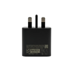 Samsung 25W Super Fast Charger Black back view - USB Type-C PD 3.0 port with 3-pin UK plug for direct connection to UK power outlets without adapters