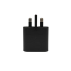 Samsung 25W Super Fast Charger Black front view - travel-friendly USB Type-C PD 3.0 adapter with UK 3-pin plug for rapid charging of Galaxy smartphones and tablets