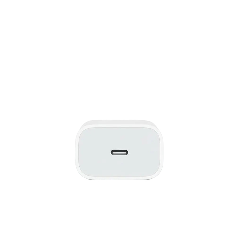 Apple 20W USB-C PD Fast Charging Adapter back view showing USB-C Power Delivery port - high-performance charging adapter with surge protection and overheating prevention for 50% battery in 30-35 minutes