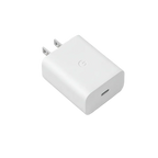 Google 30W USB-C Charger in White - compact 2-pin wall adapter with high-speed charging protocol and comprehensive safety protection for rapid power-ups