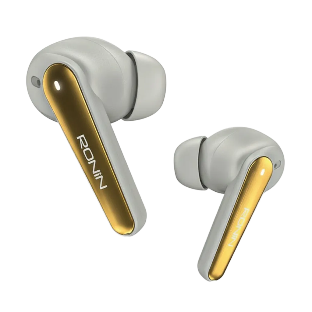 Ronin R-7065 Eclipse Wireless Earbuds in White - premium earbuds with active noise cancellation, touch controls for calls and music, and immersive listening across all genres