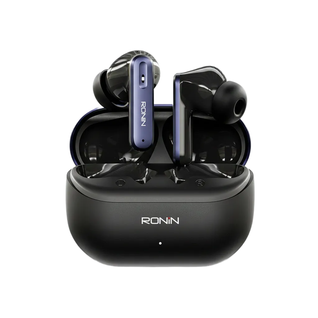 Ronin Vesper R-7075 Adaptive ANC Gaming TWS Earbuds with charging case - Bluetooth 5.3 wireless earbuds featuring dual connectivity and 50ms low latency gaming mode
