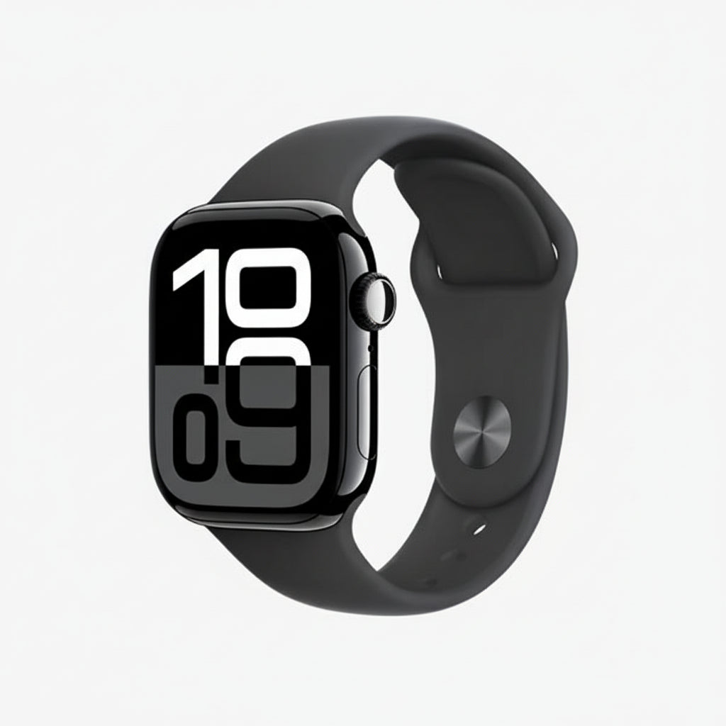 Smartwatch with a black band on a white background