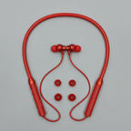 Amoi Hy q5 Red wireless earbuds with neckband on a gray background