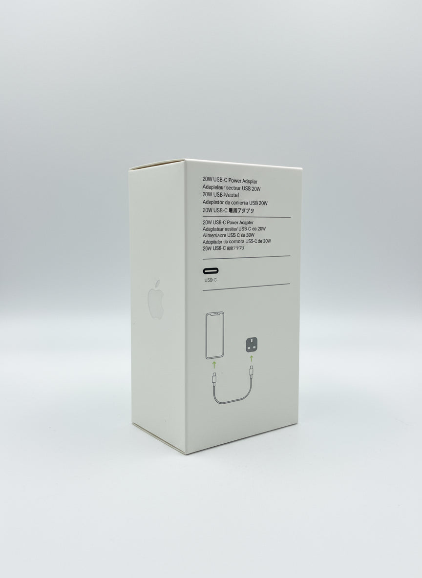 Apple 20W USB-C Power Adapter combo retail box, back view