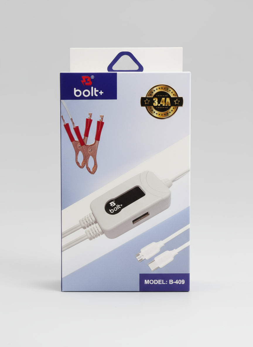 Bolt Plus B409 3-in-1 battery charger and cable tester box front view