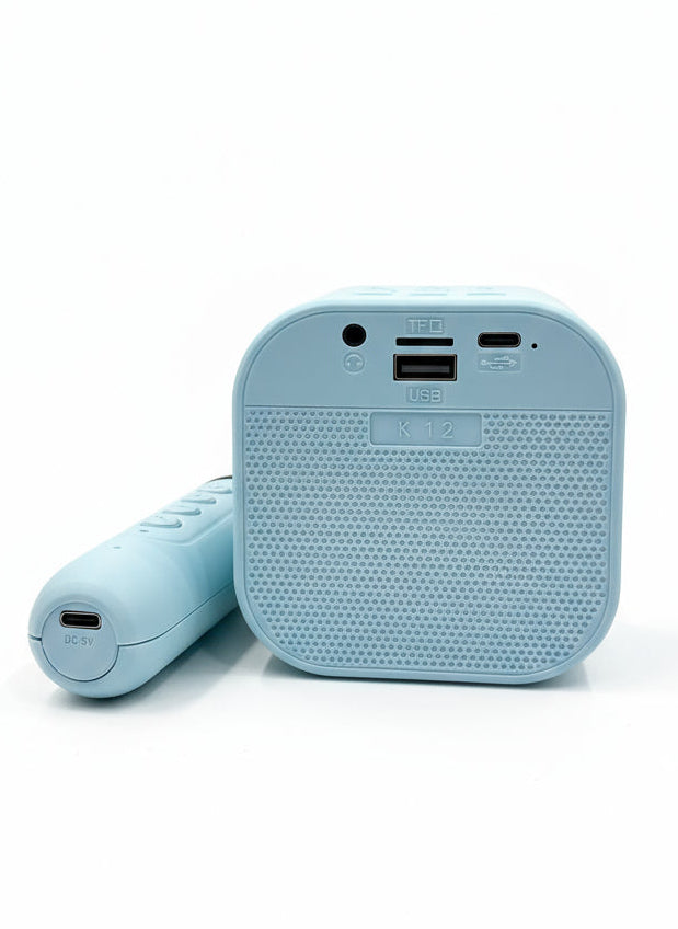 Colorful karaoke sound system K12 wireless speaker with microphones back view
