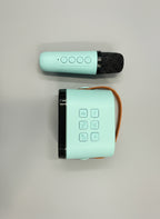 Colorful K12 karaoke sound system with wireless speaker and microphones - top view