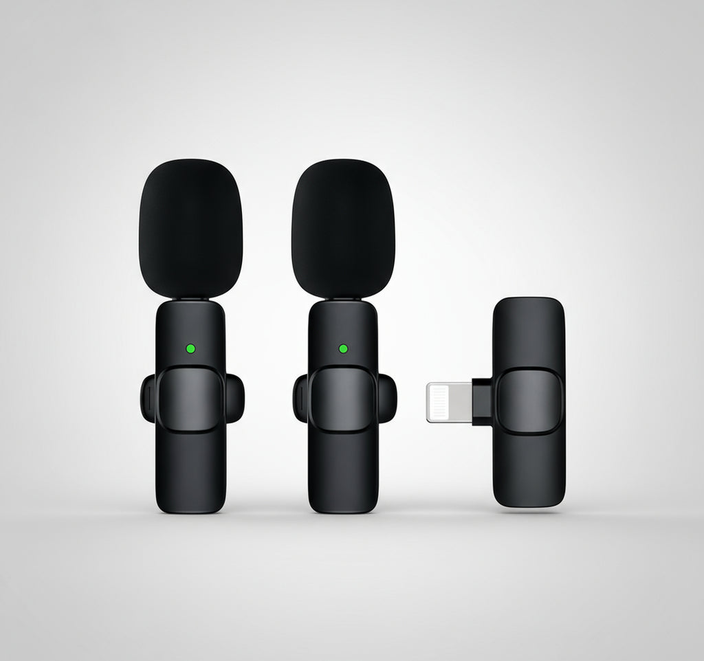 Two black microphones with windshields and a USB connector on a white background