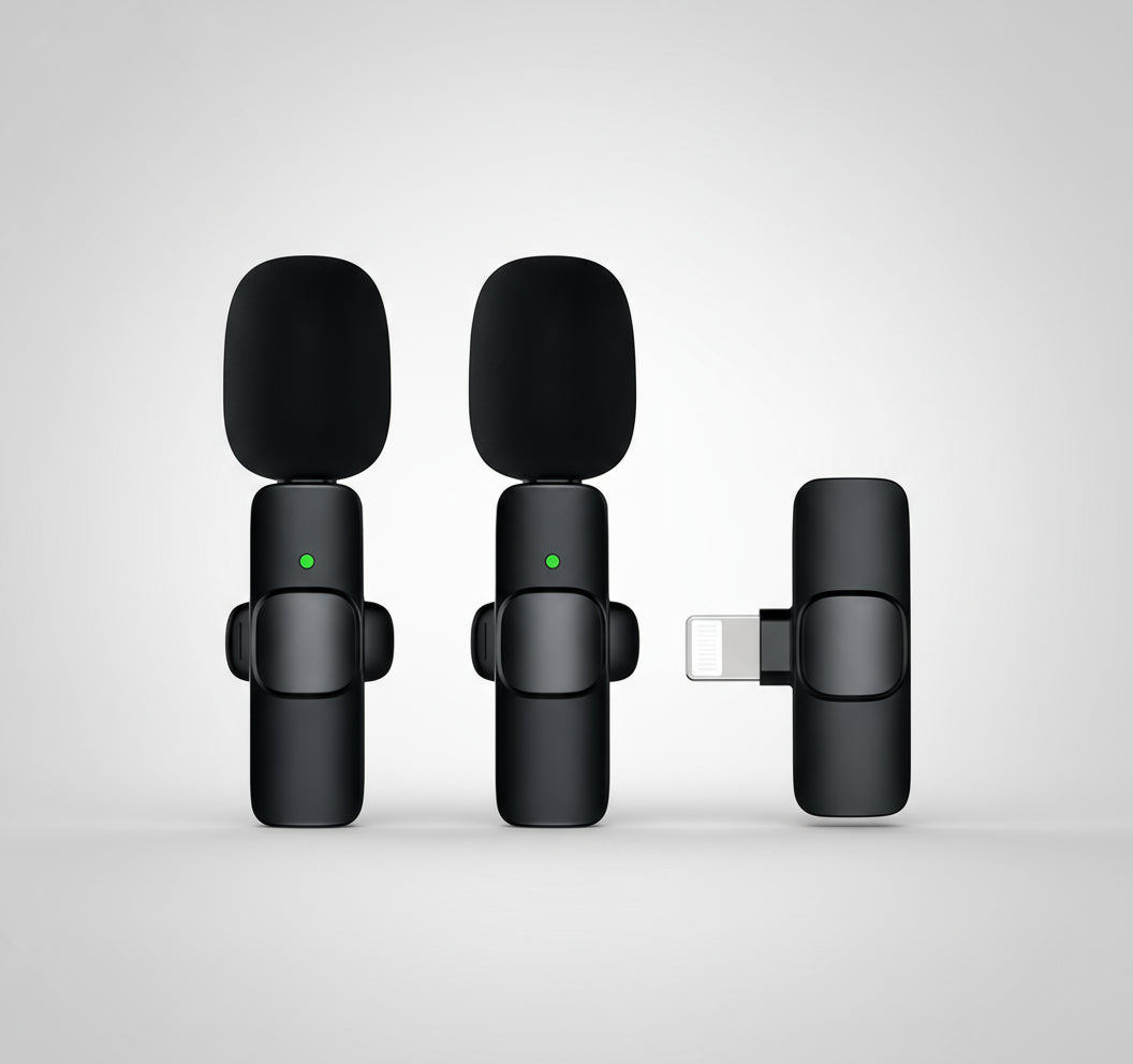 Two black microphones with windshields and a USB connector on a white background