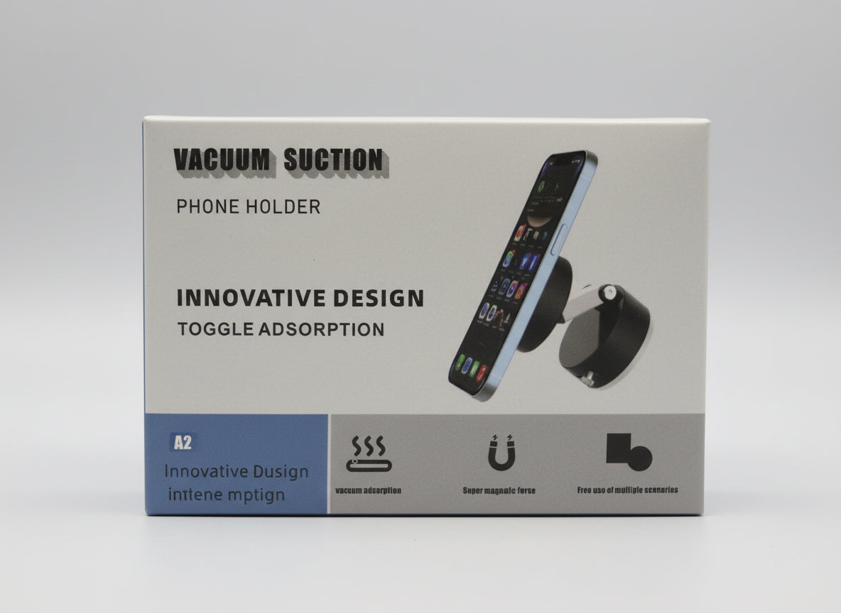 Box for a vacuum suction phone holder on a textured surface