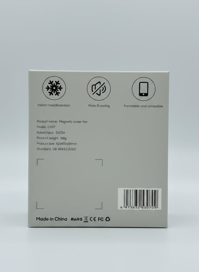 Magnetic cooler fan CX07 Helo 15W gaming phone cooling fan box back view