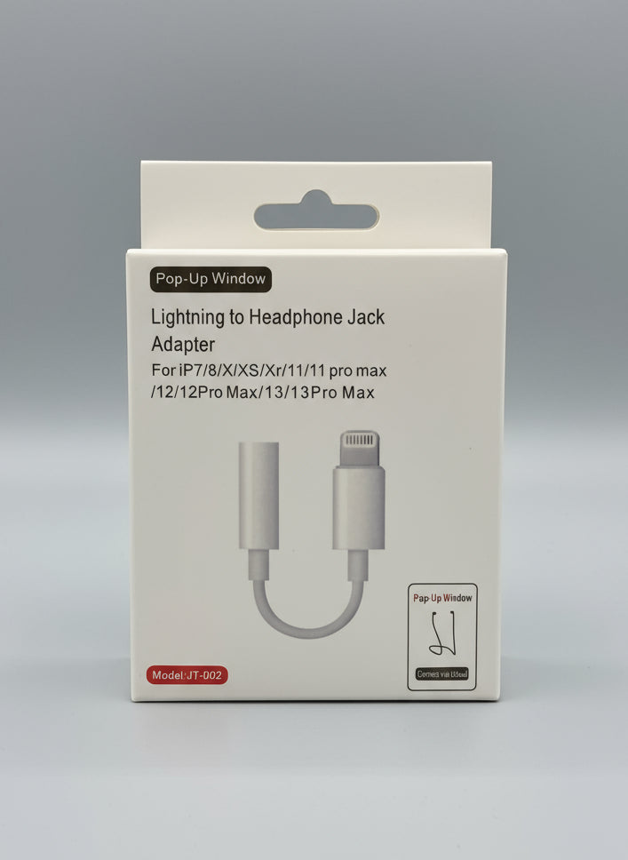 Pop-up Lightning headphone adapter for iPhone XS to 13 box front view