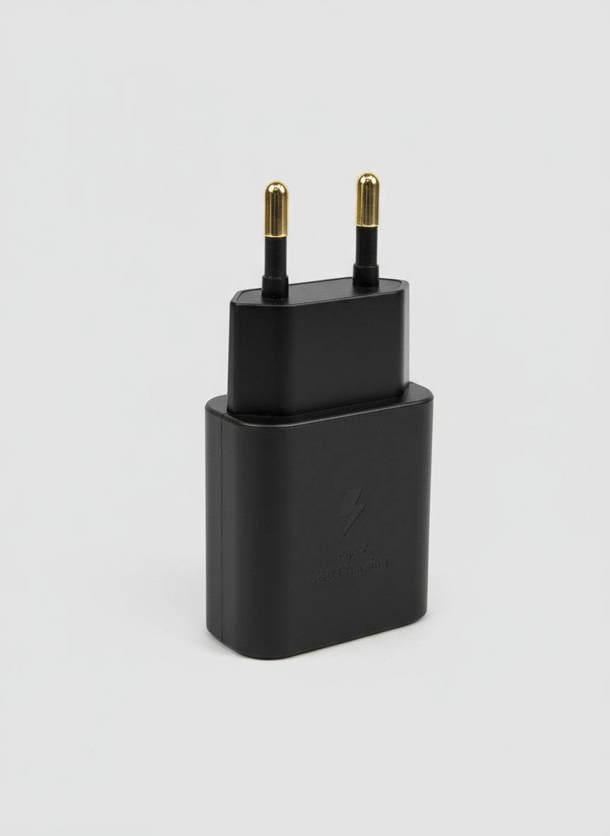 Samsung 25W USB-C super fast charger in black front view
