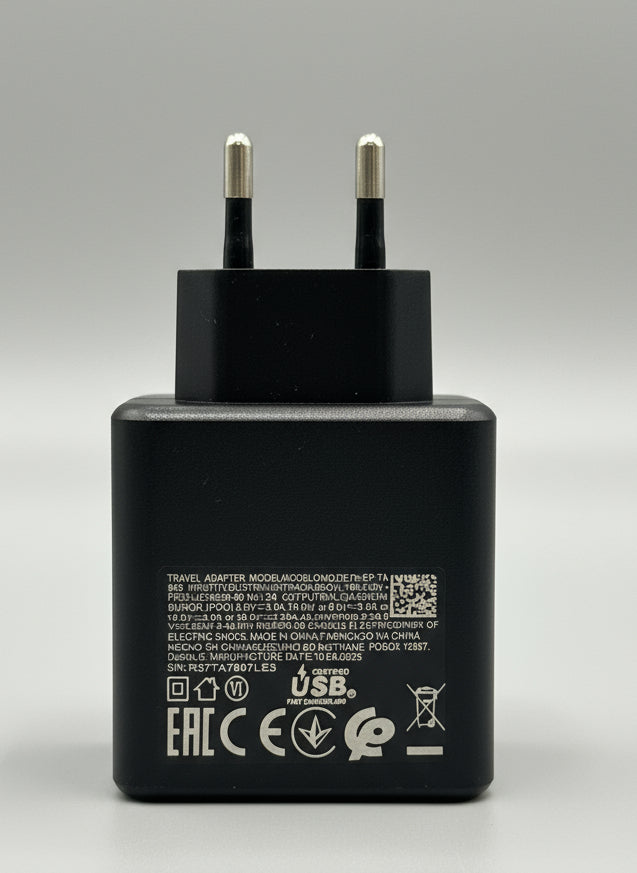 Samsung 45W USB-C Super Fast Charger - black variant, back view