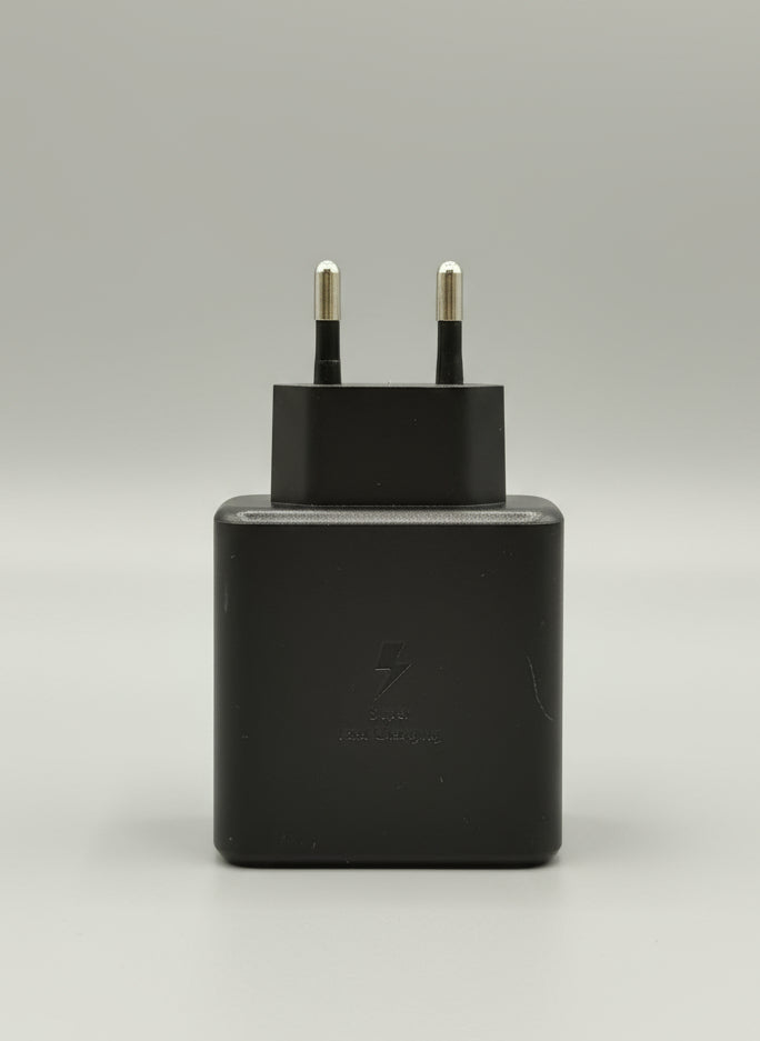 Samsung 45W USB-C Super Fast Charger in black, front view