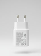 Samsung 25W USB-C Super Fast Charger in white, back view