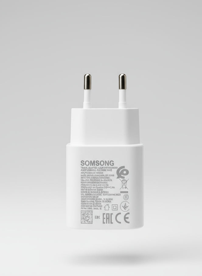 Samsung 25W USB-C Super Fast Charger in white, back view