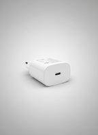 Samsung 25W USB-C Super Fast Charger in white, side view