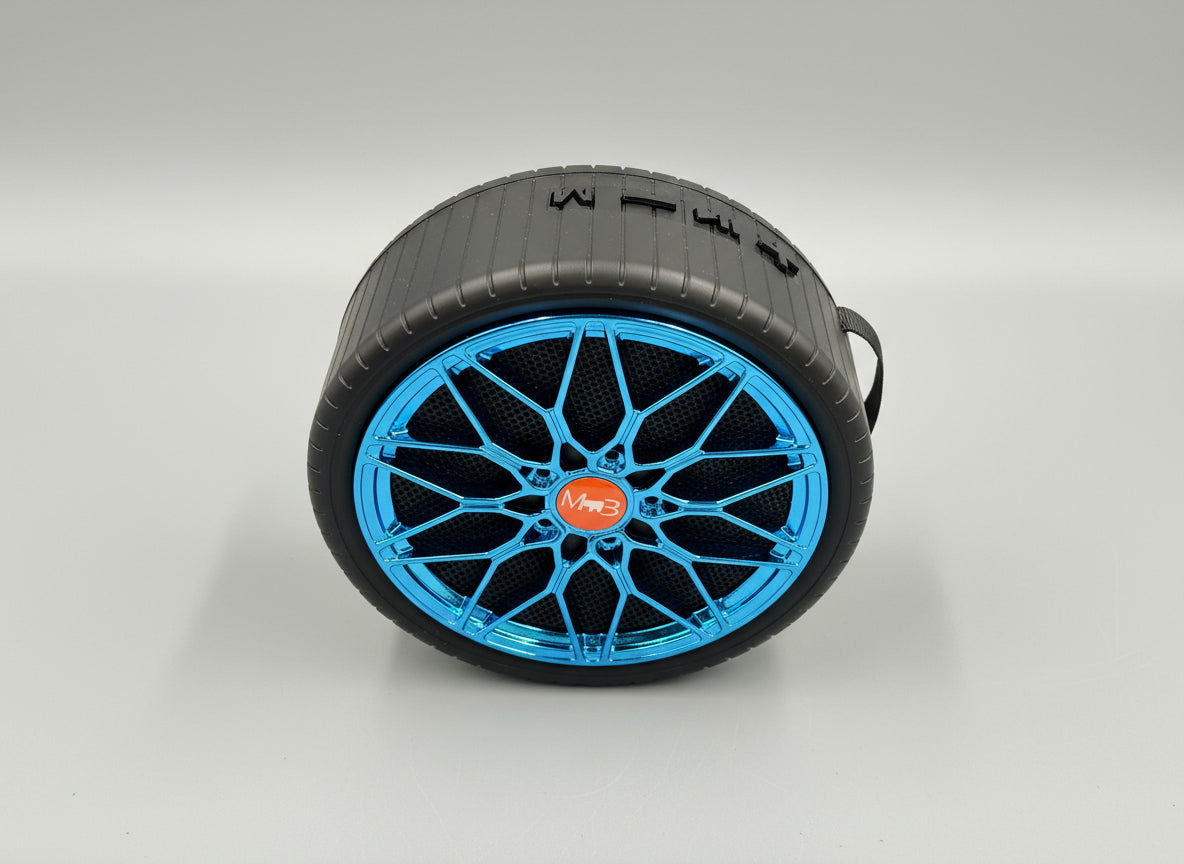 Universal wireless speaker MB-SPK-103 car wheel style Bluetooth speaker in blue top view