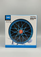 Universal MB-SPK-103 wireless Bluetooth speaker in blue - car wheel style design retail box front