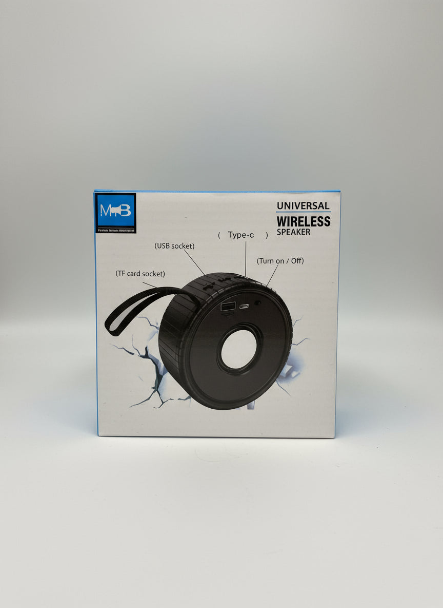 Universal wireless speaker MB-SPK-103 car wheel style Bluetooth speaker box back view