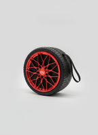 Red car wheel-style Bluetooth wireless speaker MB-SPK-103, front view